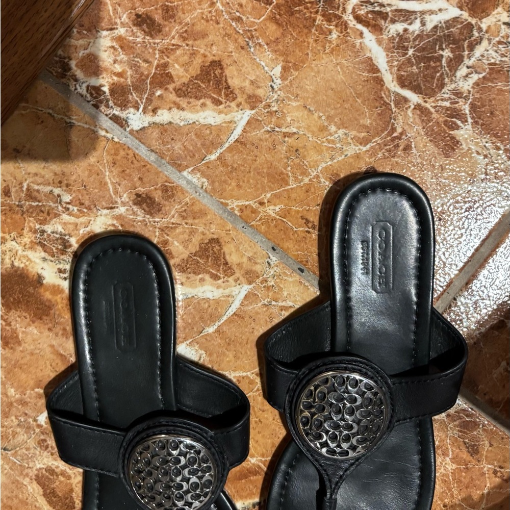 Coach Black and Silver Sandals with Studded Details